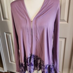LOGO by Lori Goldstein Purple Ruffled Long Sleeve Blouse